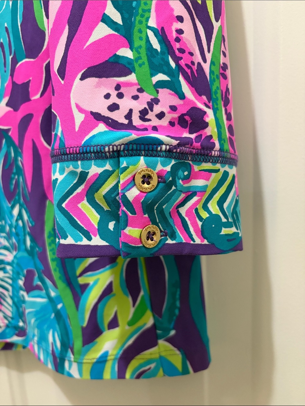 Lilly Pulitzer Purple Tropical Floral Three Quarter Sleeve Top - Picture 5 of 5